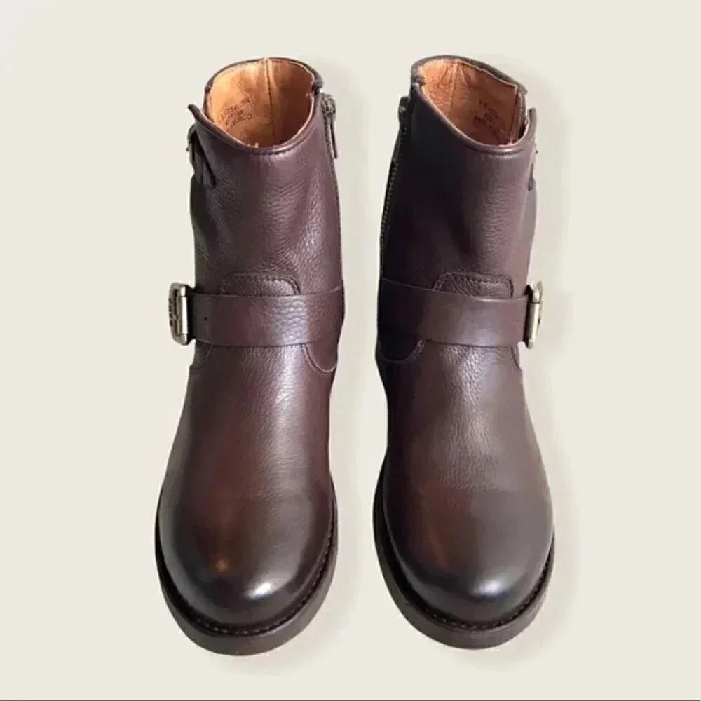 Frye Vicky Belt Buckle Leather Combat Ankle Boot - Picture 8 of 13